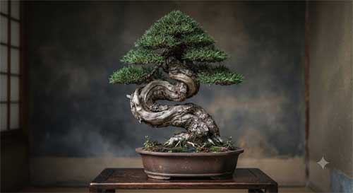 Ejemplo visual de un bonsai en estilo Bankan con tronco en espiral
