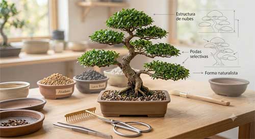 Técnica de poda y crecimiento en estilo Lingnan para Bonsái