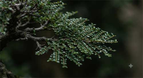 Detalle de ramificación fina tipo pluma en árbol Lingnan