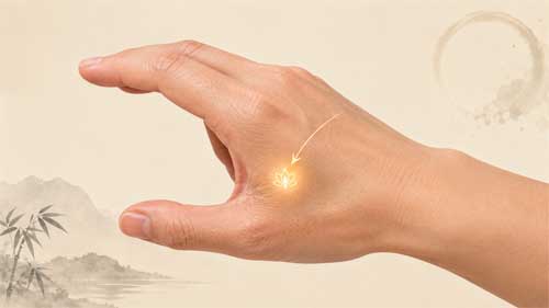 Ubicación exacta de Hegu entre pulgar e índice