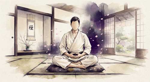 Ilustración conceptual de meditación en artes marciales