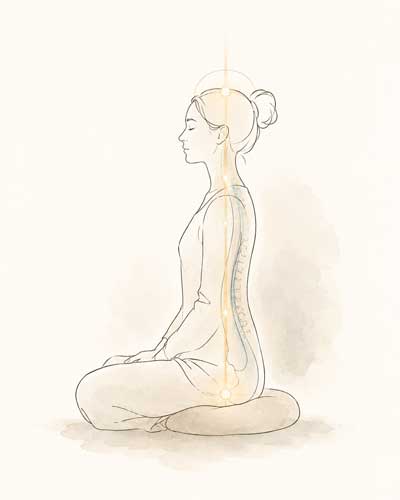 Ilustración de una postura de meditación equilibrada y erguida