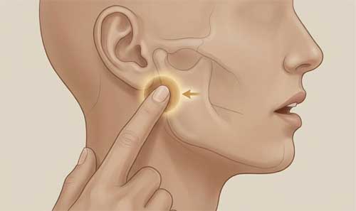 Localización del punto frente a la oreja para dolor de oídos