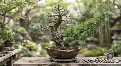 Ejemplo visual de una rama de sacrificio en un bonsai