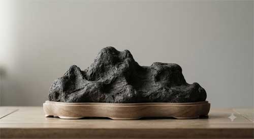 Ejemplo visual de una piedra Suiseki en su base