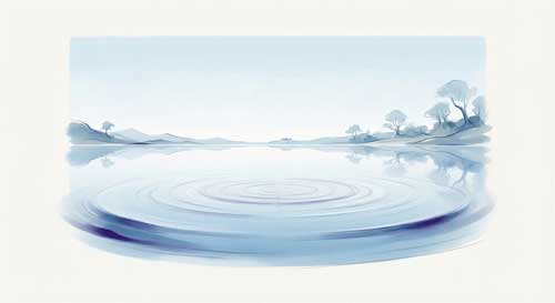 Ilustración simbólica de una mente serena reflejada en un lago tranquilo, con ondas sutiles que representan las impresiones kármicas disolviéndose, evocando la claridad mental