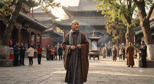 Representación de la vida monástica moderna en los templos de Emei