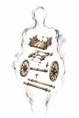 Ilustración conceptual de la metáfora del carro de Nagasena