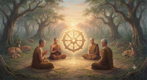 Representación simbólica de la Rueda del Dharma en Asalha Puja