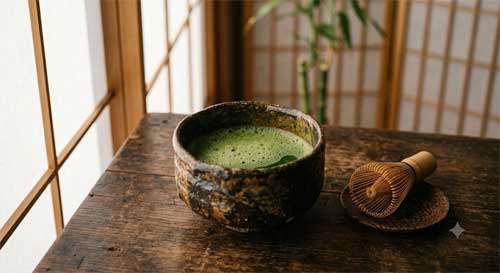 Tazón de té japonés preparado para la ceremonia