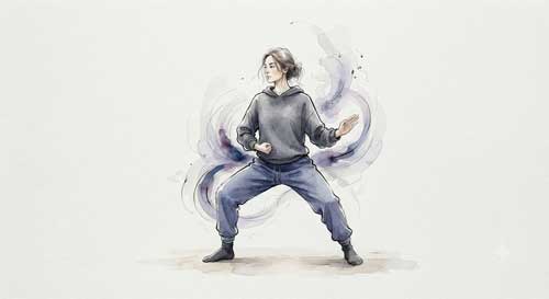 Persona practicando artes marciales en un entorno cotidiano