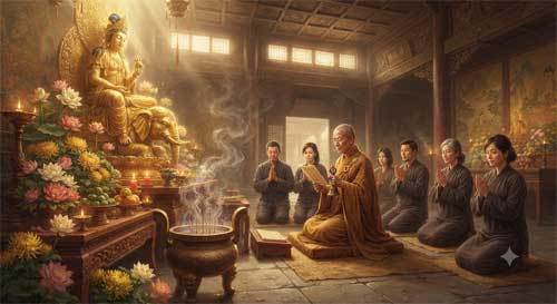 Representación de guías espirituales en prácticas devocionales en Emei