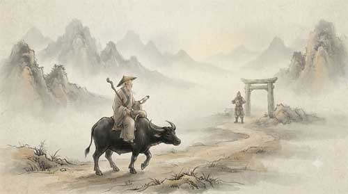 Representación del encuentro entre Lao Tse y el guardián