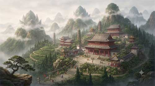 Templos antiguos en las laderas del Monte Jiuhua