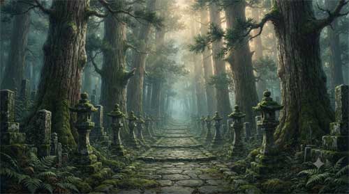 Camino sagrado entre cedros en el Monte Koya