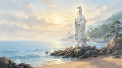 Estatua de Guanyin en el Monte Putuo frente al océano
