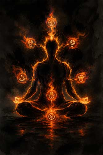 Ilustración conceptual del Sutta del Fuego