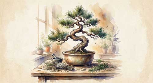 Representación artística de un bonsai con propiedades medicinales