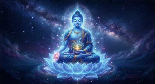 Representación del Buda de la Medicina en tono azul lapislázuli