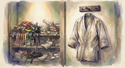 Representación artística de la reflexión en el dojo