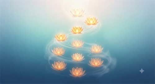 Representación artística de un camino ascendente de diez niveles hacia la luz