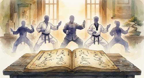 Representación artística de la conexión histórica entre artes marciales