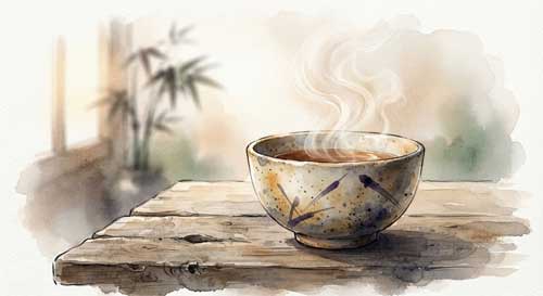 Representación minimalista de una taza de té y la simplicidad zen