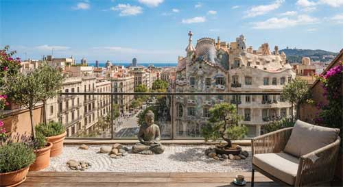 Vista de Barcelona con un toque de serenidad budista