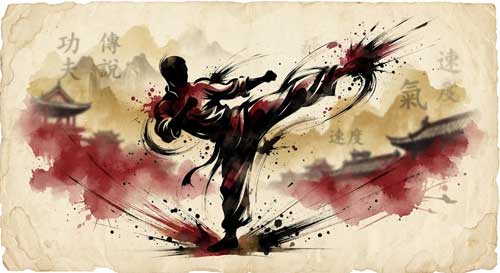 Escena cinematográfica de artes marciales con estética clásica de Hong Kong