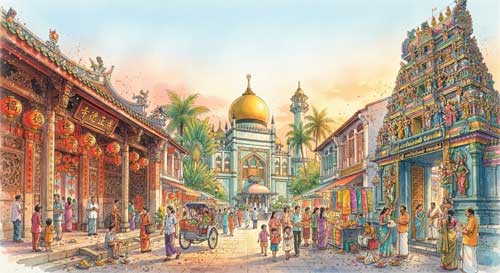Mezcla cultural en las calles de Singapur: arquitectura y diversidad