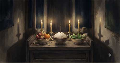 Representación artística de las ofrendas en el ritual Oshōryō-e