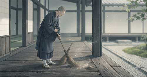 Representación artística de la limpieza como meditación en movimiento