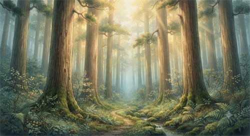 Representación artística de la purificación espiritual en la naturaleza