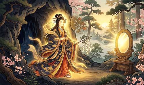 Amaterasu Omikami emergiendo de la Cueva Celestial
