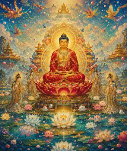 Representación de Amitābha en Sukhāvatī