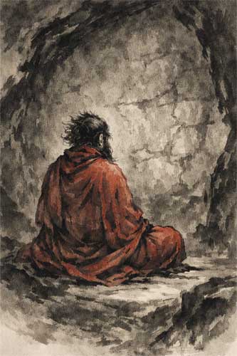 Bodhidharma meditando frente a la pared durante nueve años