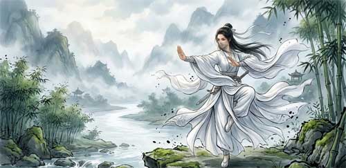 La Dama del Río Blanco practicando Emei