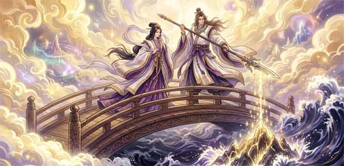 Izanagi e Izanami creando las islas de Japón