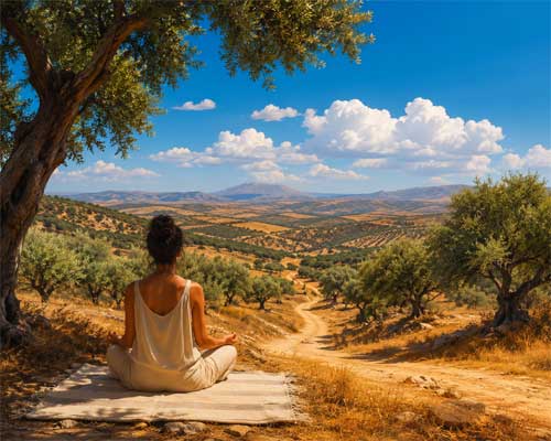 Paisaje sereno de meditación en la naturaleza española
