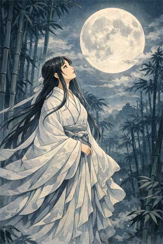 Kaguya-hime mirando a la Luna