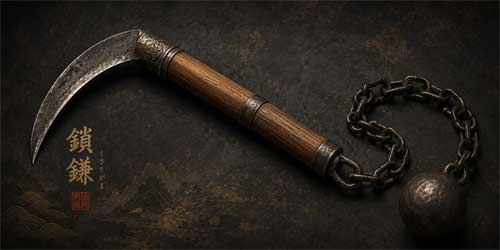 Kusarigama tradicional japonés con cadena y peso