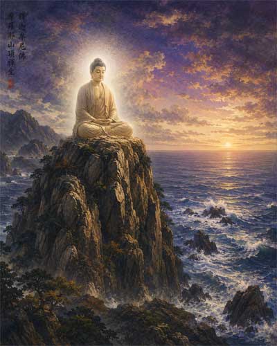 El Buda predicando el Laṅkāvatāra Sūtra en la montaña