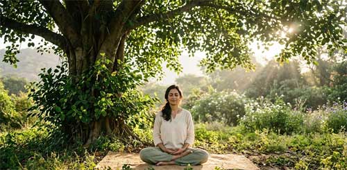 Persona meditando en un entorno natural tranquilo