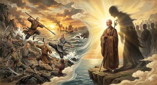 Monjes Shaolin defendiendo la costa o el templo