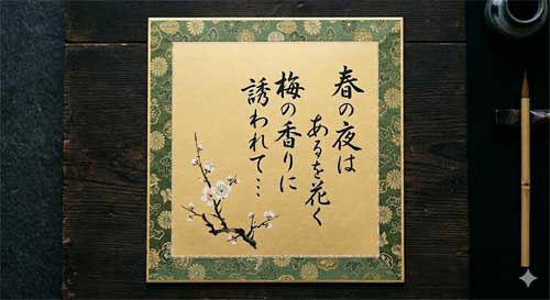 Shikishi con caligrafía y pintura