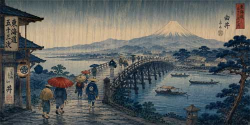 Paisaje del Tōkaidō inspirado en estampas de Hiroshige