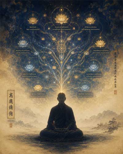 Representación artística de la escuela Yogācāra y la mente