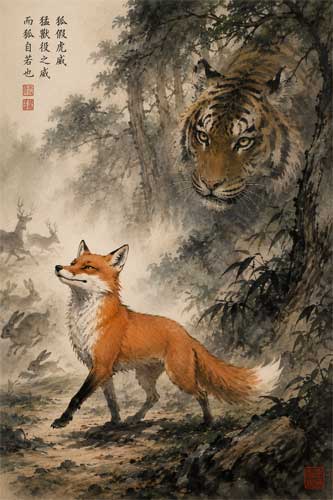 El zorro liderando al tigre por el bosque