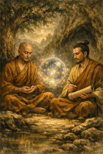 Representación artística de los hermanos Asanga y Vasubandhu