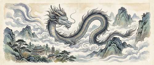 Representación de dragón oriental como guardián sagrado